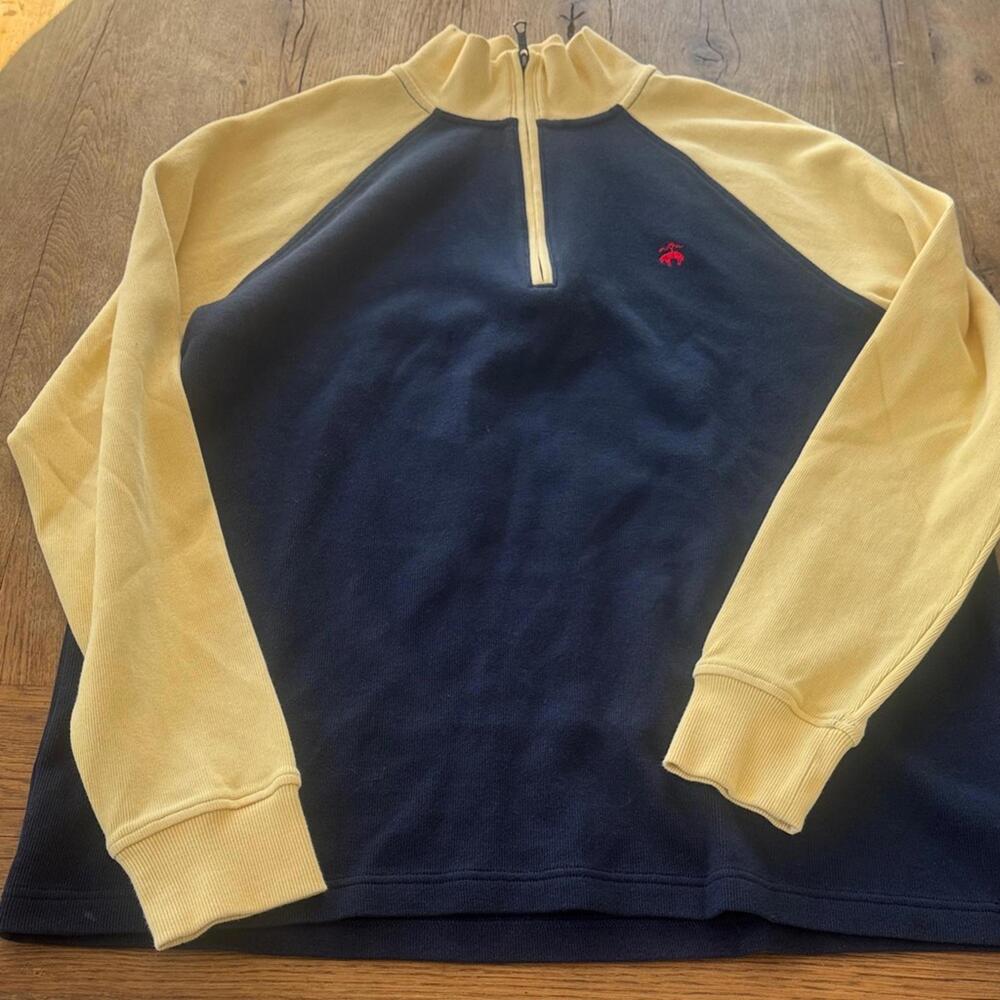 Brooks Brothers Navy and Yellow Quarter Zip-Up Sweater